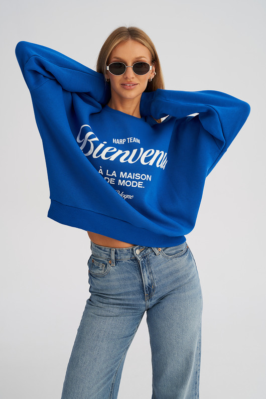 bluza bez kaptura damska Bluza bez kaptura LOOSE FIT kobalt BIENVENUE damska