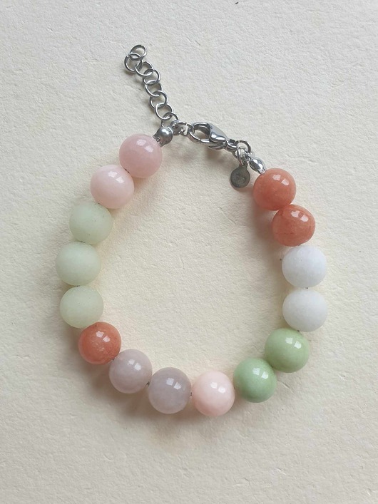 bransoletki z kamieni naturalnych Bransoletka  KULKI  jadeit kulki rudy, róż, beż, seledyn