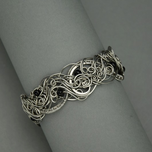 bransoletki wire wrapping Bransoleta szeroka czarny onyks wire wrapping stal chirurgiczna