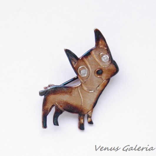 Broszka srebrna - Piesek Ginger brązowy VENUS GALERIA