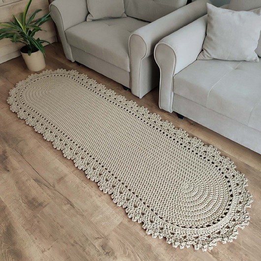 dywany Dywan szydełkowy ze sznurka bawełnianego owalny 75cmx210cm