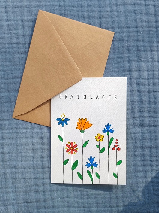 kartki scrapbooking Kartka Gratulacje, kociewska łąka, 12 x 17 cm
