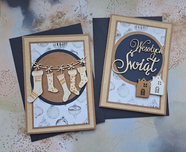 kartki scrapbooking Zestaw dwóch kartek bożonarodzeniowych