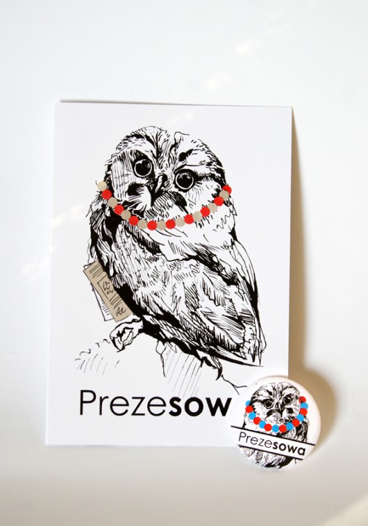 PrezeSOWA: Kartka + przypinka Fusherka