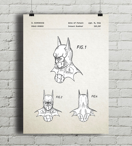 Batman - Maska - patent - plakat vintage minimalmill