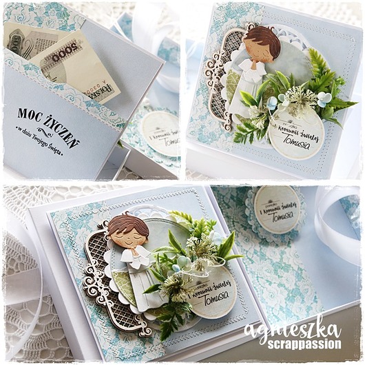 kartki scrapbooking Pamiątka I Komunii Św. Piotrka