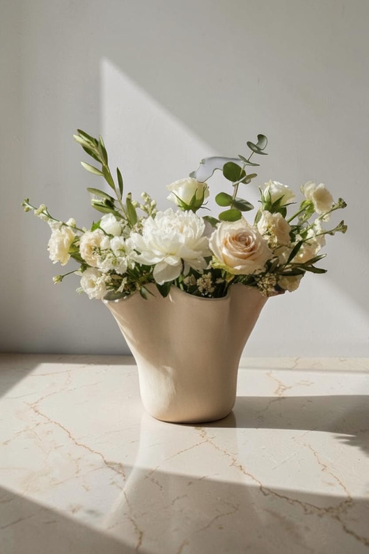 wazony Kremowy wazon na kwiaty, dekoracja na stół, asymetryczny kształt