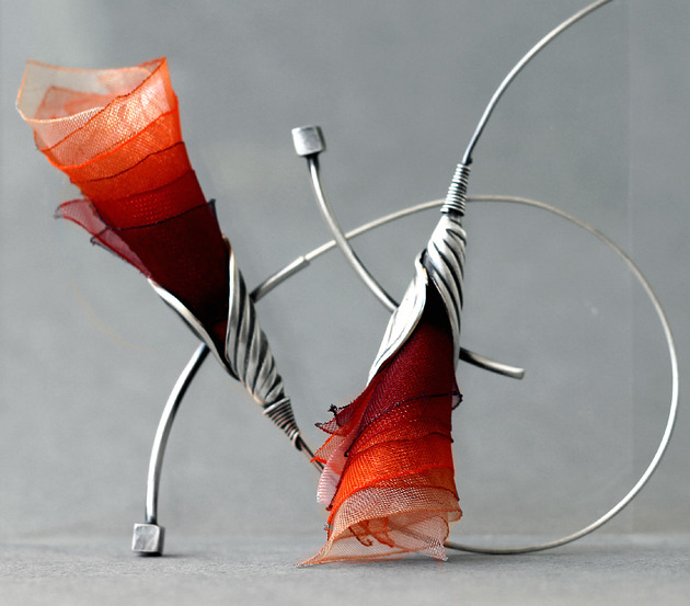 kolczyki wire wrapping Srebrne kolczyki koła pomarańczowe