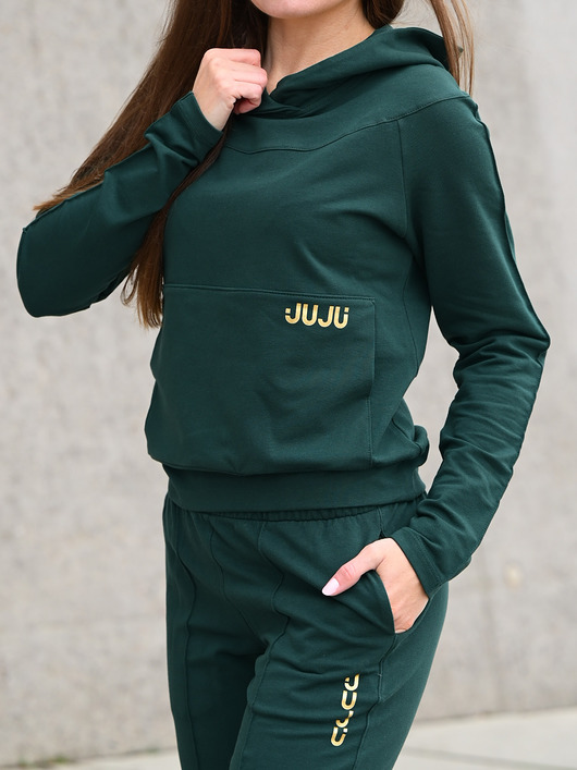 bluza z kapturem damska Bluza dresowa ze szczypankami - butelka