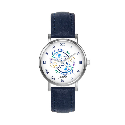 zegarki unisex Zegarek  mały - Ryby - skórzany, granatowy