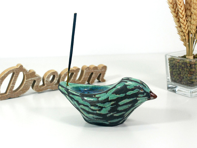 figurki i rzeźby Stojak na kadzidełka - ceramiczny ptak
