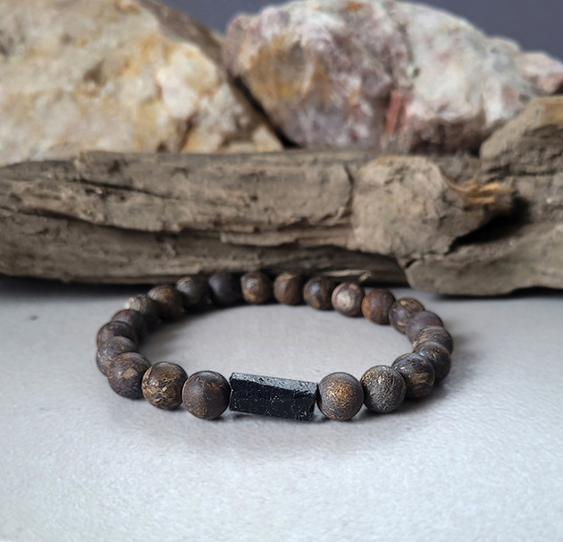 biżuteria męska Męska bransoleta z surowym Turmalinem