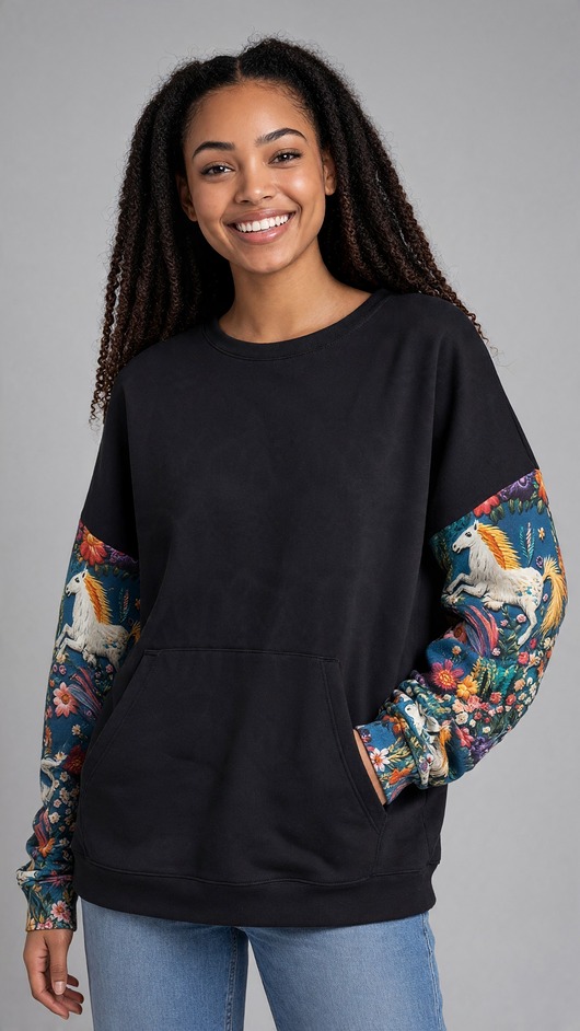 bluza bez kaptura damska Bluza unikat Auri Lili Asmita XL/42 oversize z końmi