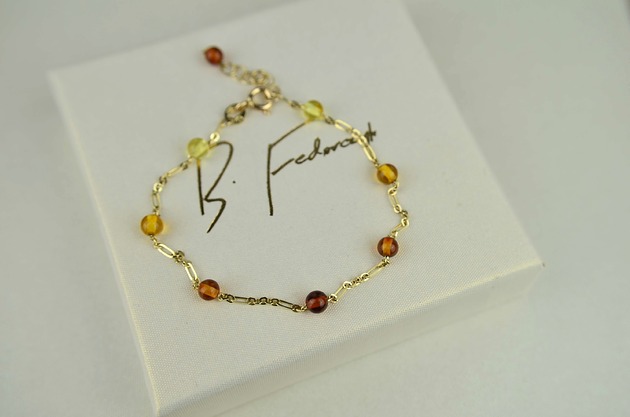 bransoletki złote Złota bransoletka z bursztynami Rainbow pr. 585