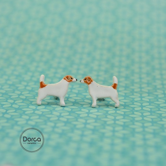 Jack russell terrier mini- ceramiczne kolczyki Dorca
