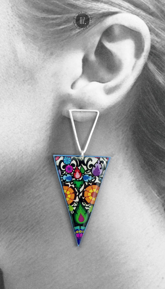 kolczyki srebrne Kolczyki ColorFolk - długie trójkąty, srebro