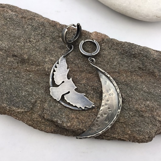 kolczyki wire wrapping Sowa i księżyc