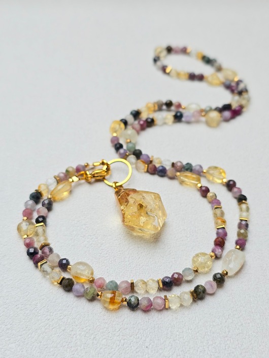 naszyjniki - inne Dłuższy Naszyjnik Kolorowe Turmaliny z Cytrynem