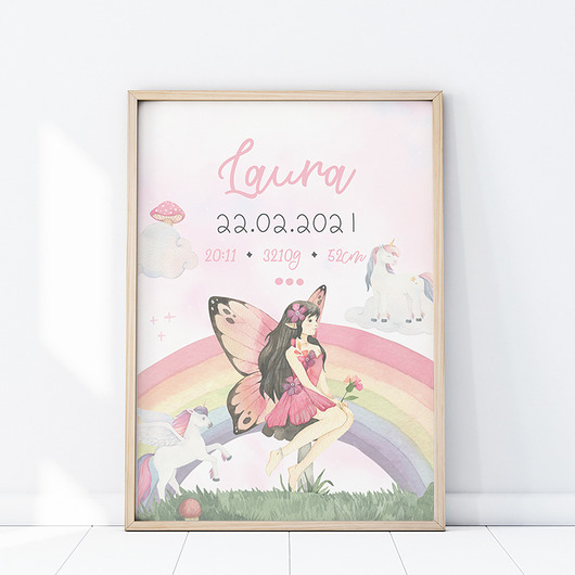 obrazy i plakaty do pokoju dziecięcego Plakat Metryczka Bajkowa Kraina P441
