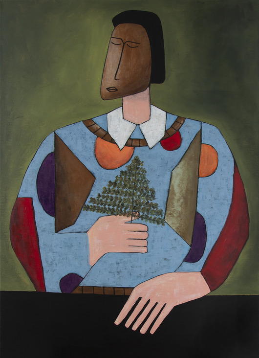 obrazy ORYGINAŁ. Obraz na płótnie - Persona z gałązką,70x50 cm