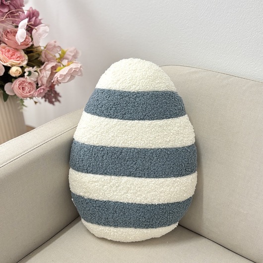 ozdoby wielkanocne Poduszka Jajko Pisanka W Paski Bolce Ecru Niebieski