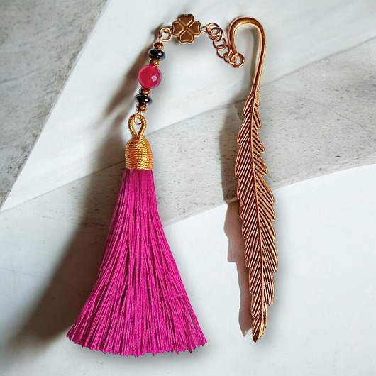 zakładki do książek FUKSJA z koniczynką : zakładka PREMIUM