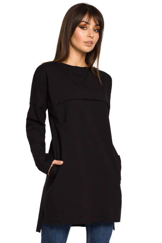 Tunika oversize z przeszyciami - czarna(B-059) Be