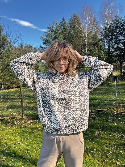 bluza z kapturem damska Bluza dresowa z kapturem w cętki