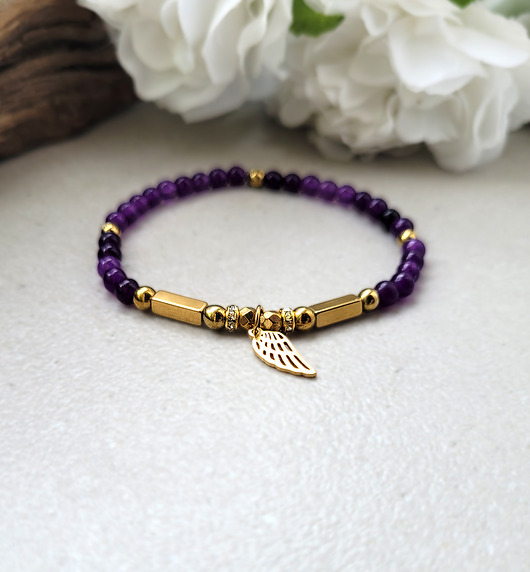 bransoletki z kamieni naturalnych Bransoletka Złoty Anioł Ametyst