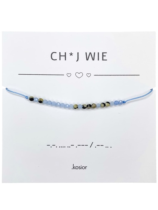 bransoletki na sznurku Bransoletka z alfabetem Morse Akwamaryn, Jaspis dalmatyński