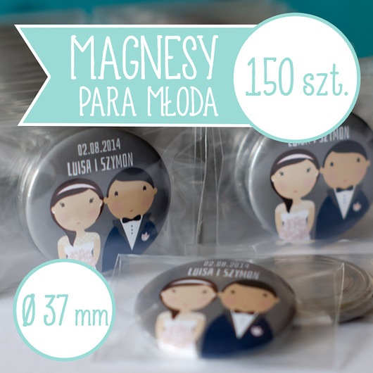 150 szt. magnesy ślubne Młoda Para 37 mm inkipinki