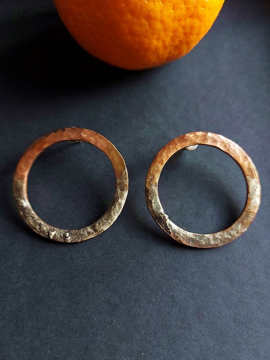 kolczyki z miedzi COPPER koła XL/ kolczyki z miedzi i srebra