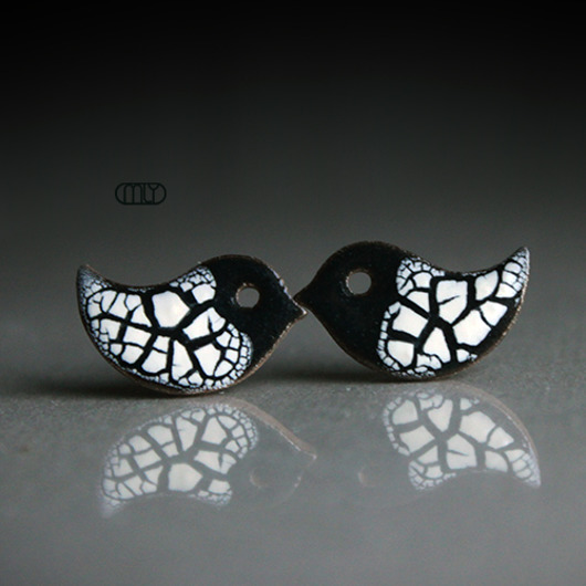 kolczyki ceramiczne Ptaszki/stal chirurgiczna