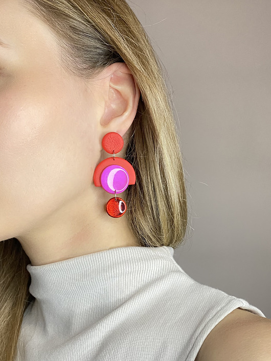 kolczyki z masy plastycznej Wiszące geometryczne kolczyki HALL