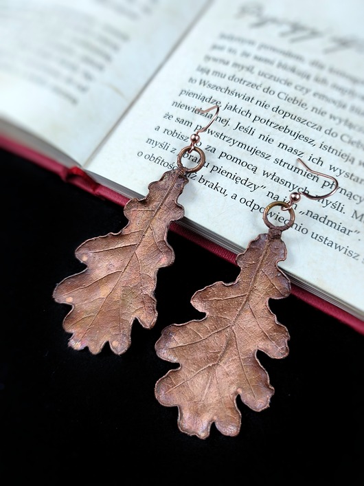 kolczyki z miedzi Liście dębu VII kolczyki miedziane