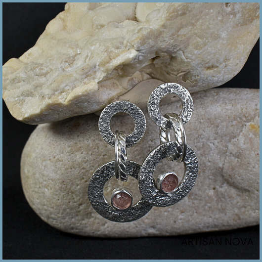 kolczyki srebrne Długie Kolczyki ze Srebra i Kwarcu Truskawkowego