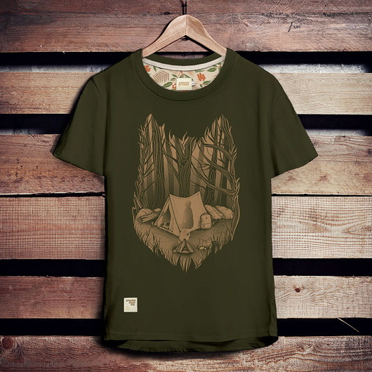 t-shirty męskie Koszulka męska WILK LEŚNE OBOZOWISKO moro khaki -
