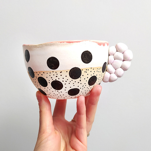 KUBEK 300ml duży w kropki White Cup