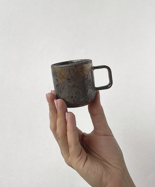 kubki Filiżanka espresso RUSTY GOLD grafit  80 ml kwadratowe ucho