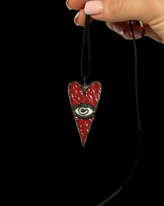 wisiory Czerwony Naszyjnik Wisior szklany Amulet Trzecie oko Witraż w stylu Tiffany