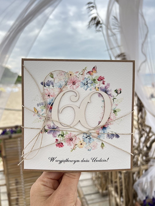 kartki scrapbooking Ręcznie robiona kartka na 60 urodziny, pomysł prezent