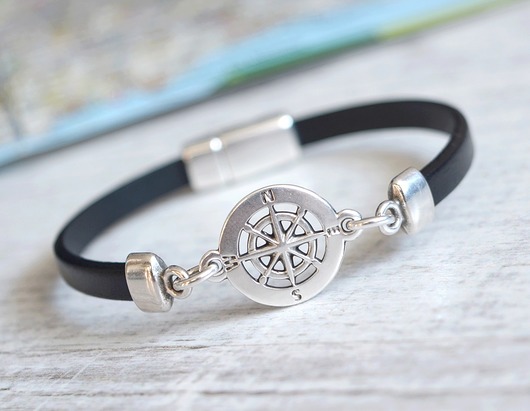 bransoletki skórzane bransoletka SKÓRA MAGNETO MINIMAL KOMPAS BLACK