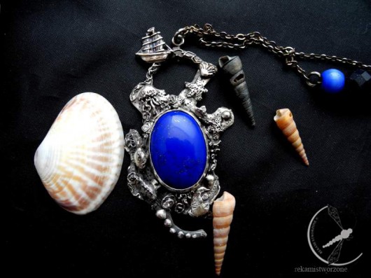 Laguna - srebrny naszyjnik lapis lazuli, kobalt Rekami Stworzone