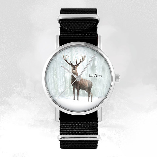 zegarki unisex Zegarek - Jeleń 3 - czarny, nylonowy, unisex