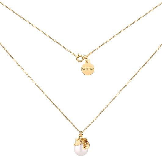 złote naszyjniki Złoty naszyjnik z kotkiem i perłą SWAROVSKI CRYSTAL