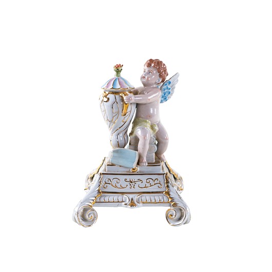 figurki i rzeźby Figuralny świecznik z puttem ceramika szkliwiona w stylu Art Deco Europa