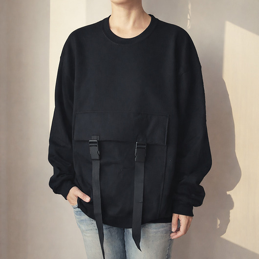 bluza bez kaptura damska Jedna kieszeń czarna obszerna bluza
