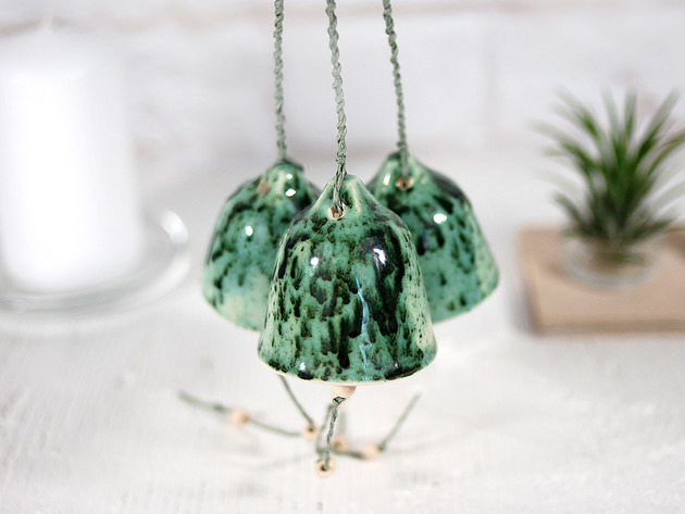 ozdoby choinkowe Ceramiczne dzwonki choinkowe - nakrapiana zieleń