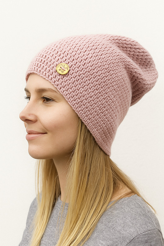 czapki damskie Czapka przejściowa cienka beanie smerf bawełna róż