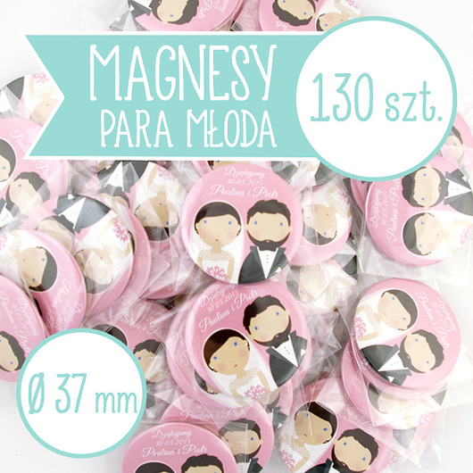 130 szt. magnesy ślubne Młoda Para 37 mm inkipinki